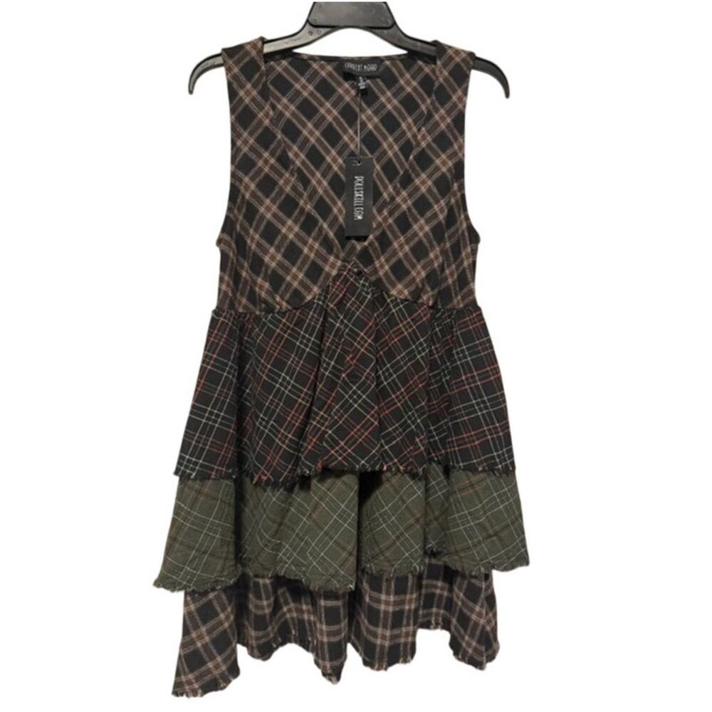 Current Mood Dolls Kill Get Over It Plaid Babydoll Mini Dress S NWT